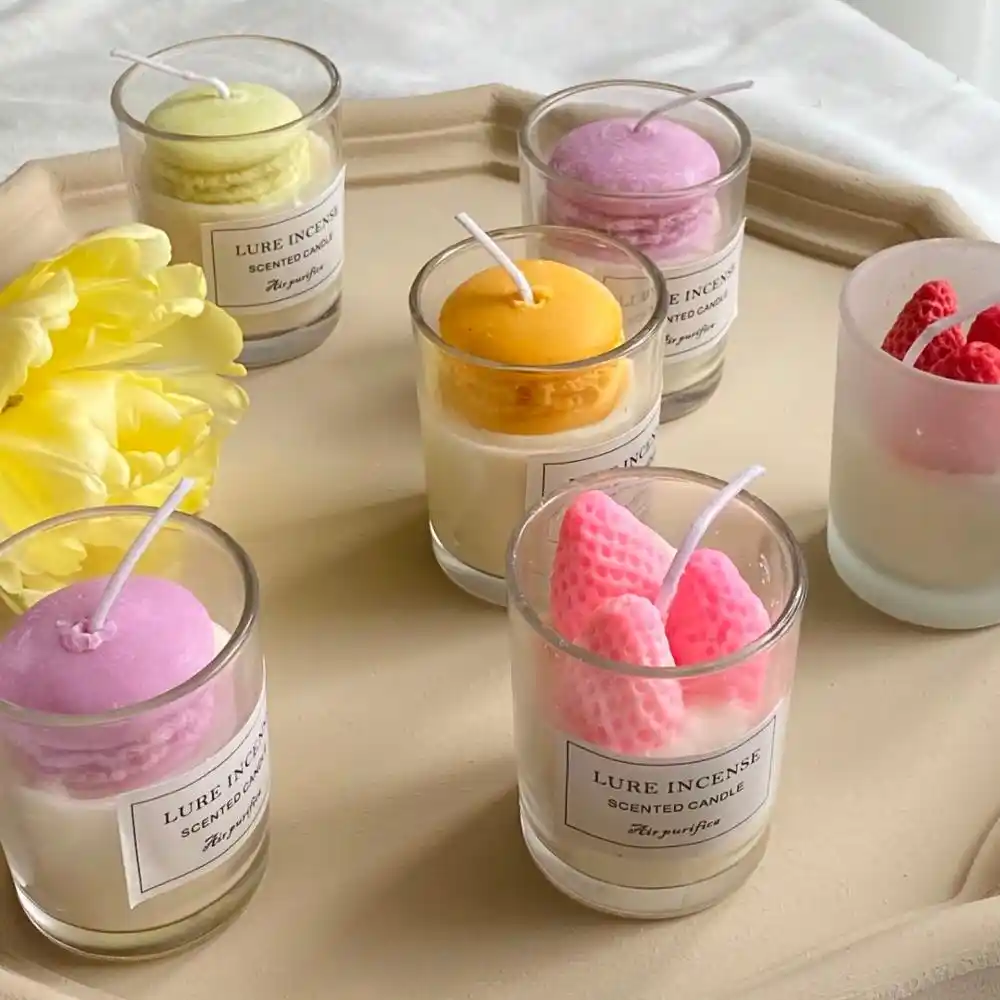かわいいストロベリーマカロン香りキャンドル大豆ワックスエッセンシャルオイルアロマキャンドルロマンチックなリラックス家の装飾アロマキャンドル瓶 キャンドル Aliexpress