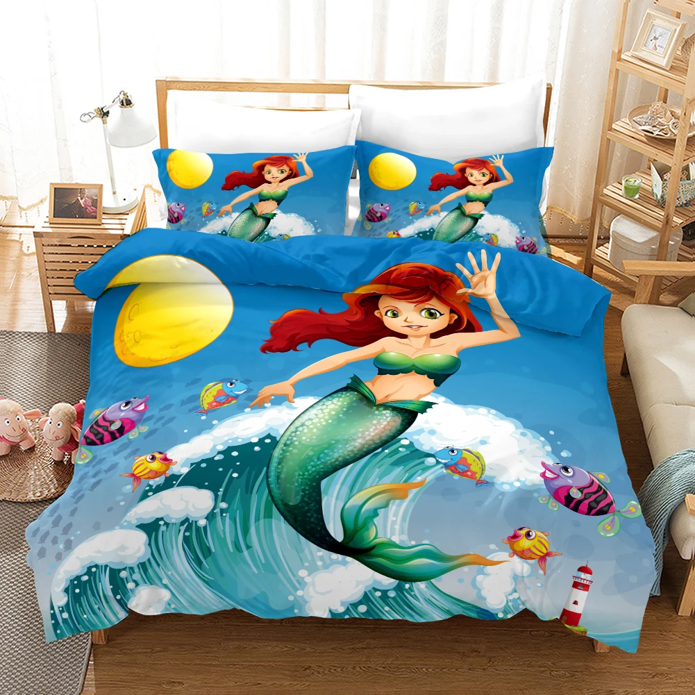 Lanke 3D комплект постельного белья для девочек, милый Русалочка, Комплект постельного белья, полный комплект постельного белья, Комплект постельного белья