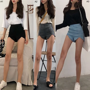 

Summer Fashion women's Retro Stretch Shorts Women Slim High Waist Jeans Irregular Denim Sexy High Waist Tassel Ripped Jeans