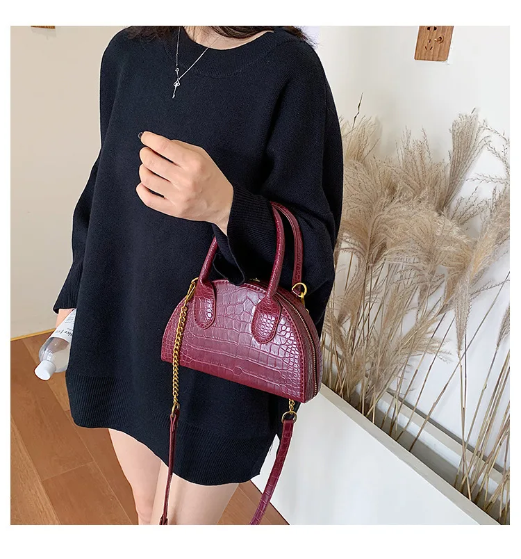 Ladies Mini Half Moon Tote Crocodile Pattern PU Leather Top Handle Bags for Women Brand Designer Crossbody Bag Green Red Handbag (14)