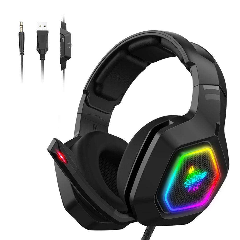 Wired Earphone HiFi Headphones K10 RGB Lighting Wired Headphone Computer PC Music Gaming 3 5mm Headset with Mic