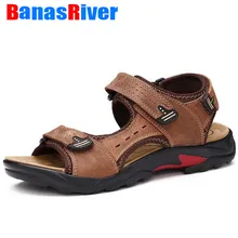 Новинка; брендовые открытые дышащие повседневные мужские кожаные мягкие сандалии; удобная Пляжная обувь высокого качества; Летняя обувь в римском стиле; размеры 38-48