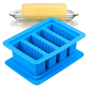 

Heavy Duty Silicone Butter Mold Tray with Lid 4 Cavities Easy Release Rectangle Ice Cream Mold Soap Mould-Blue