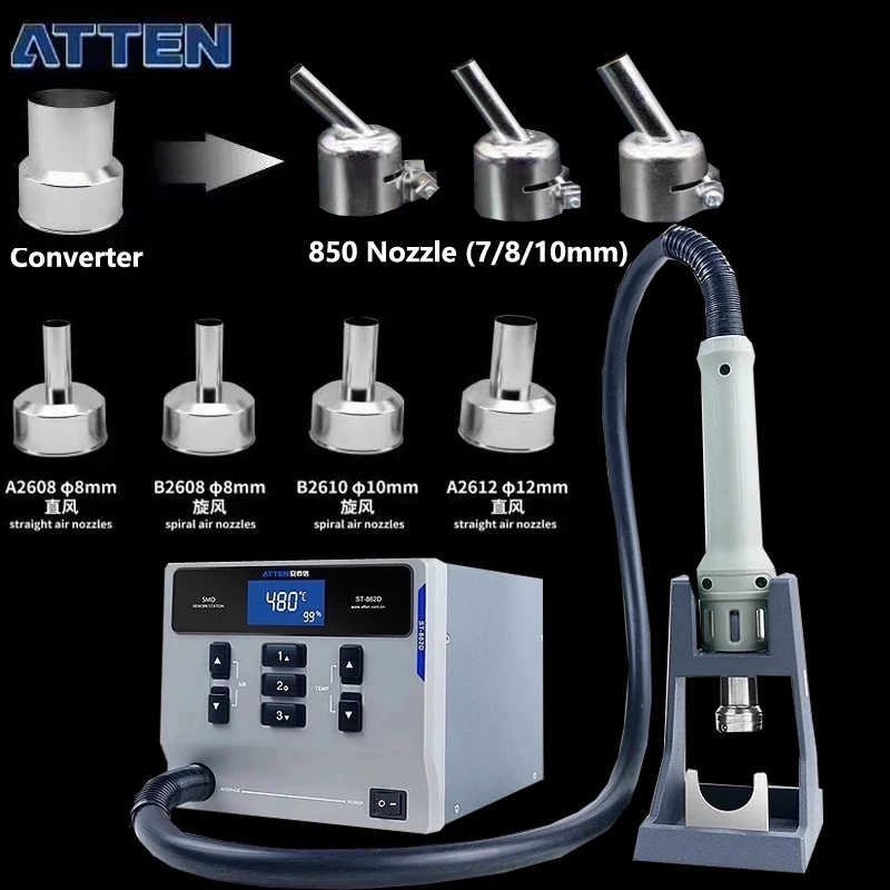 Soldering Station ATTEN St-862D 110V / 220V 1000W Hot Air Gun Digital Display BGA Rework Station Automatic Sleep Repair Desoldering Station