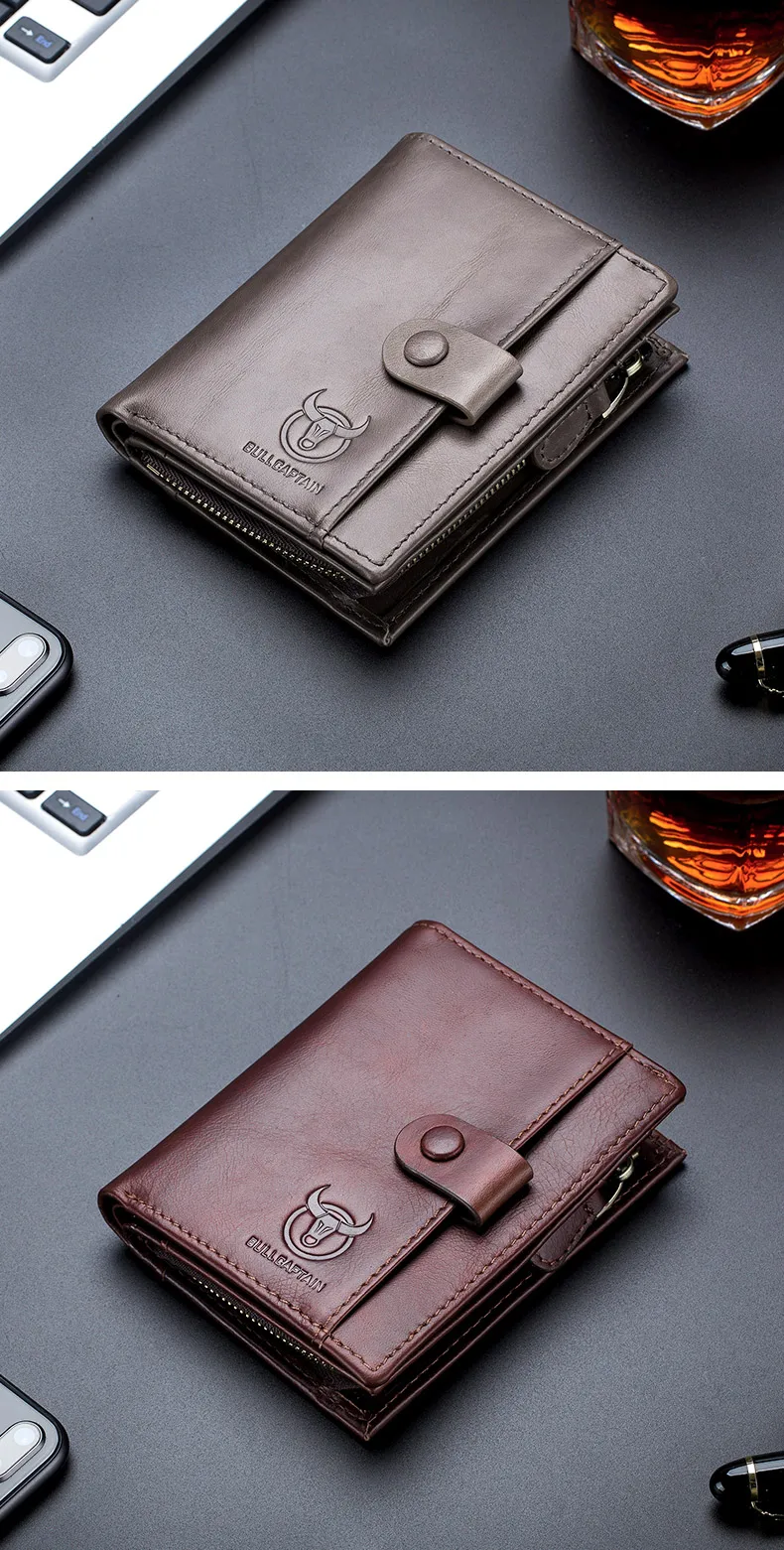 BULLCAPTAIN RFID мужской кожаный кошелек, мужской кошелек для монет на молнии, кошелек для карт, кошелек для монет, держатель, сумка для кредитных карт