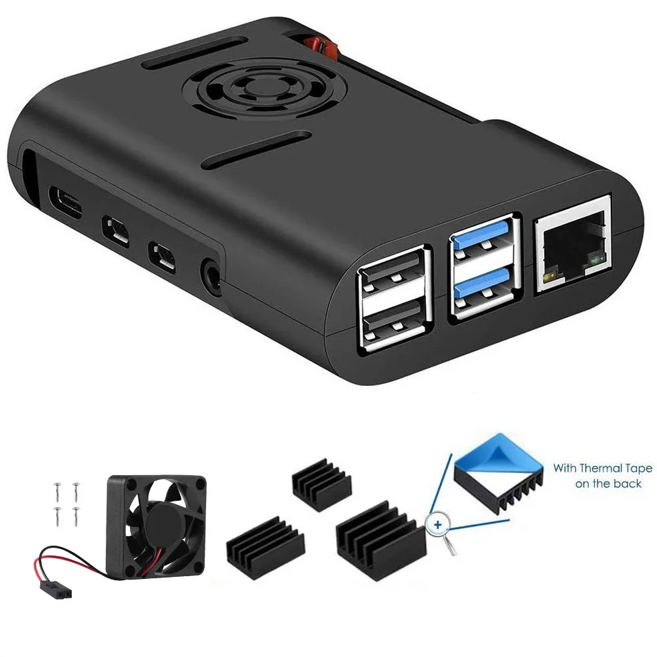 3 in 1 kit Чехол Aokin Raspberry Pi 4 для Raspberry Pi чехол с охлаждающим вентилятором, Raspberry Pi 4 радиатор для Raspberry Pi 4 Модель B, Pi 4B, Pi - Цвет: 3 in 1 kit