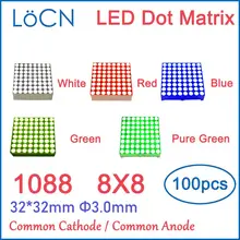 8x8 8*8 3mm LED Dot Matrix Display RED GREEN BLUE WHITE Module Common Cathode Anode 32*32mm 1.9mm 5mm 3.0mm digital tube 1088