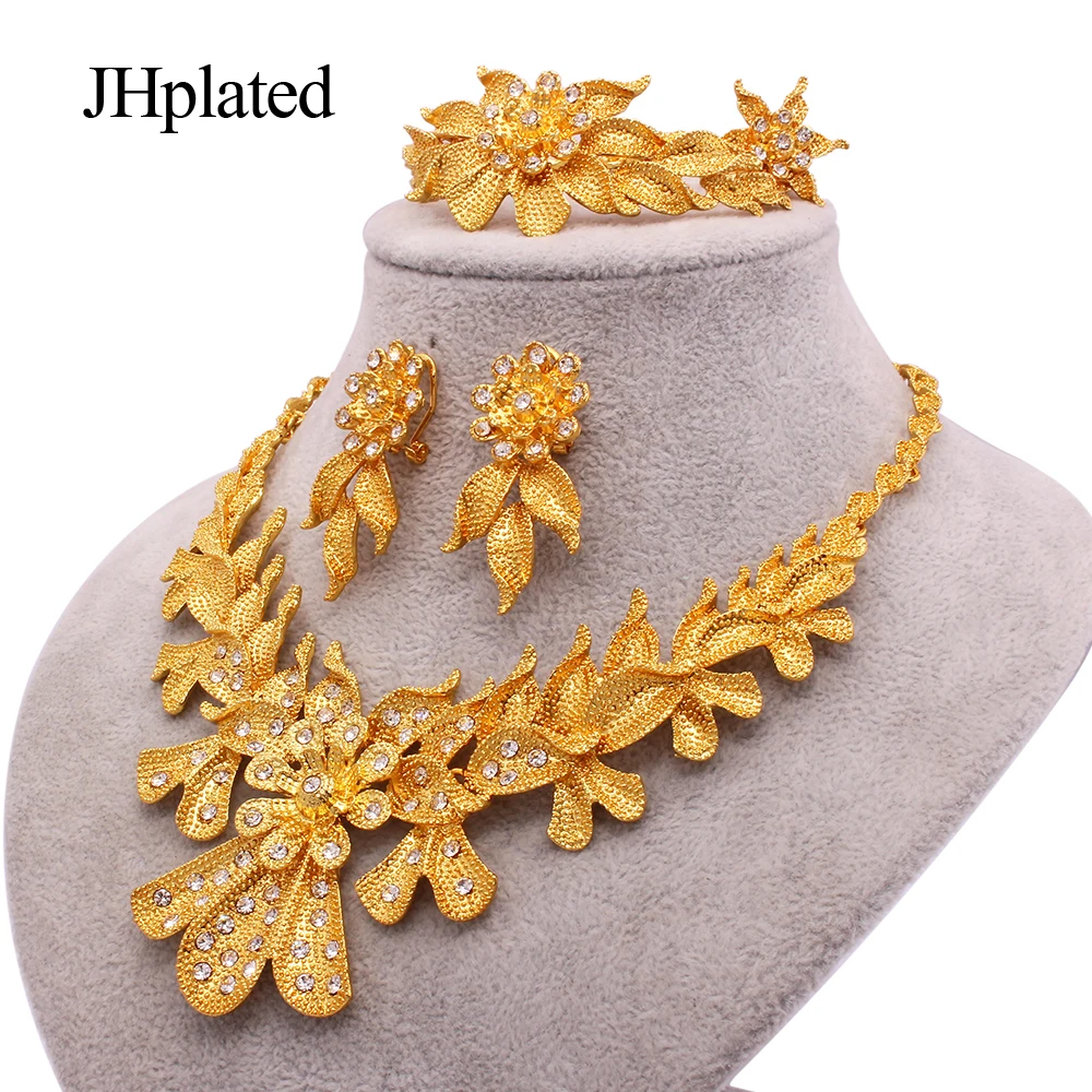 Dubai gold plated jewelry bridal sets necklace Pendant earrings bracelet rings gifts wedding