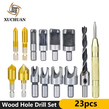 

Wood Hole Drill Set 23pc Chamfer Drill Bit Center Punch Kit Woodworking Hole Cutter Core For Wood Tool Countersink Drill Bits