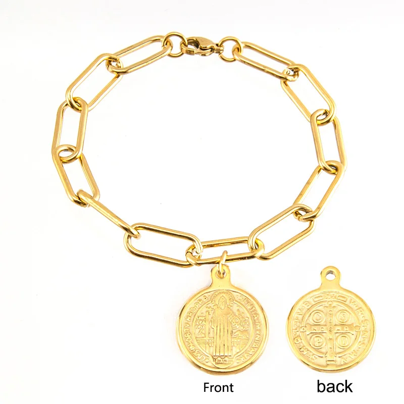 Risul bracelets for women priest God father portrait charm silver/gold color Long O chain Stainless steel made pulseras mujer
