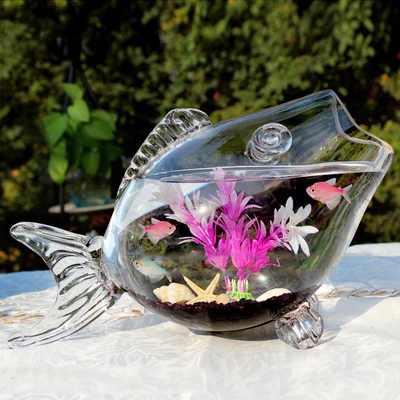 Kreatív Hal Alakú Üveghalak Akvárium Vastag Áttetsző, Nem Mérgező Ólom-Mini Aranyhal Tartály