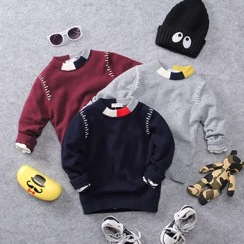 

2-8Y new 2019 autumn boys handsome boys O-neck patchwork knitted sweater 1pc kids spring autumn clothing boys sweater