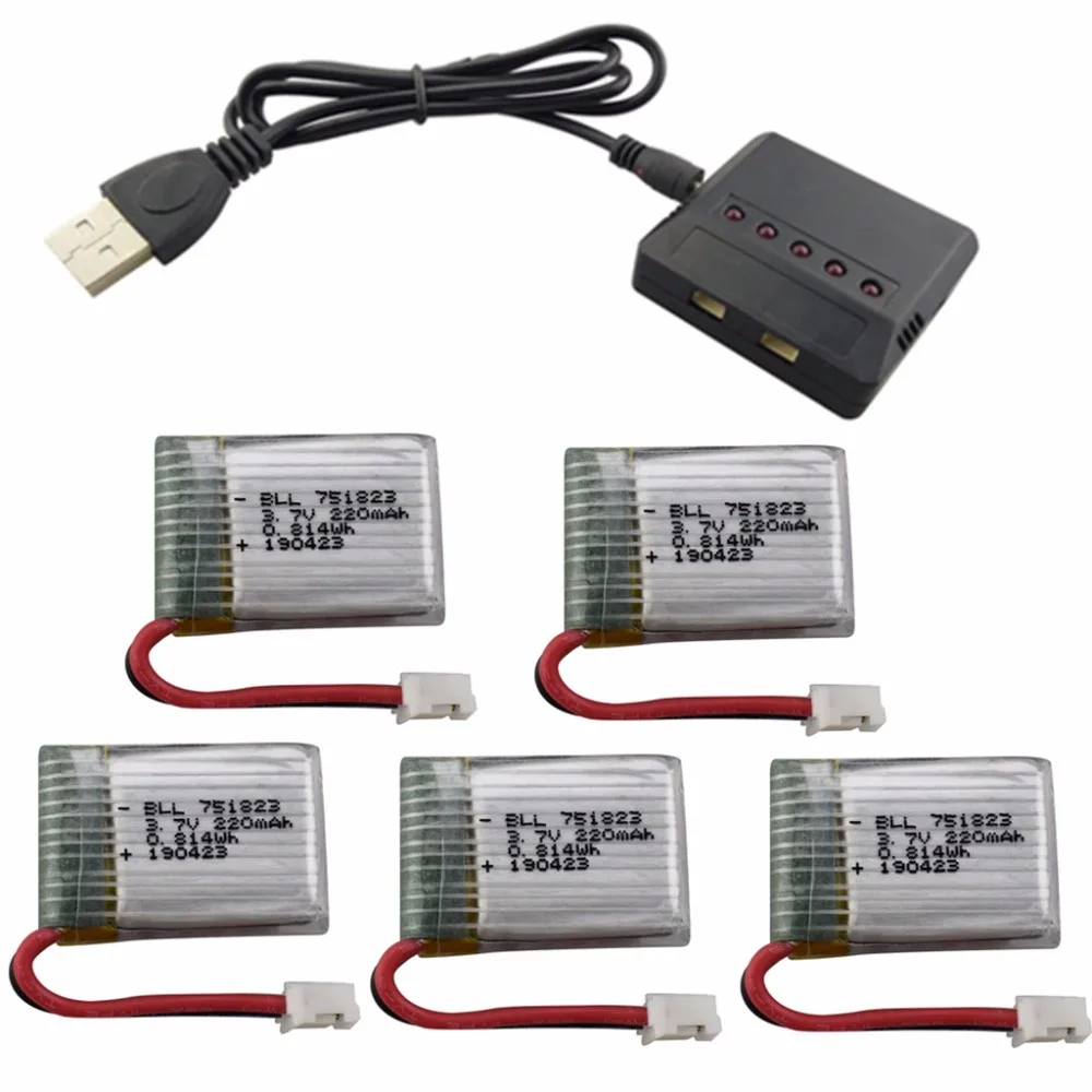 

5PCS 3.7V 220mah battery with charger for Eachine E010 GoolRC T36 NINHUI NH010 F36 Holy stone HS210 SANROCK GD65A ATOYX AT-66