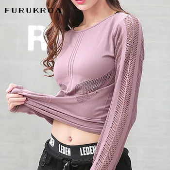 

Yoga Tops Women Sportswear Air Mesh Long Sleeve Yoga Shirt Running Jogging Sport T-Shirt Fitness Workout Gym Clothing X290B