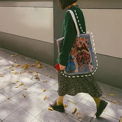 2022 Fashion Japan Traditional Canvas Tote Bag Abstract Cartoon Print Big Capacity Unisex Travel Canvas Shoulder Shopping Bags