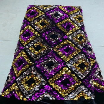 

2020 high quality african embroidered sequin lace fabric for wedding party dress 5yards diy lace fabric french mesh sequin lace