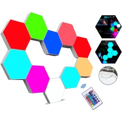 Applique murale hexagonale intelligente avec télécommande, assemblage modulaire, géométrique, LED, colorée, pour chambre à coucher, salon, décoration 