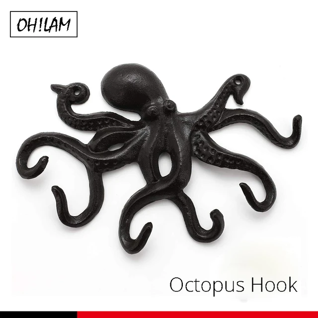 Coat Hooks Wall Mounted Rustic Decorative Octopus Hook Cast Iron