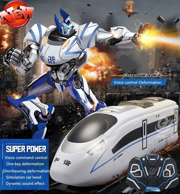 Voice Control Remote Control Deformed Train RC 40.5cm 2.4G Large Simulation Robot Train With Light And Sound Children Model Toys 1