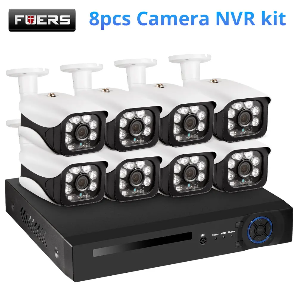Fuers система видеонаблюдения 8CH POE NVR 5MP HD H.265, водонепроницаемая металлическая IP камера, сигнализация для наблюдения, видео рекордер P2P, запись лица - Цвет: 8pcs camera kit