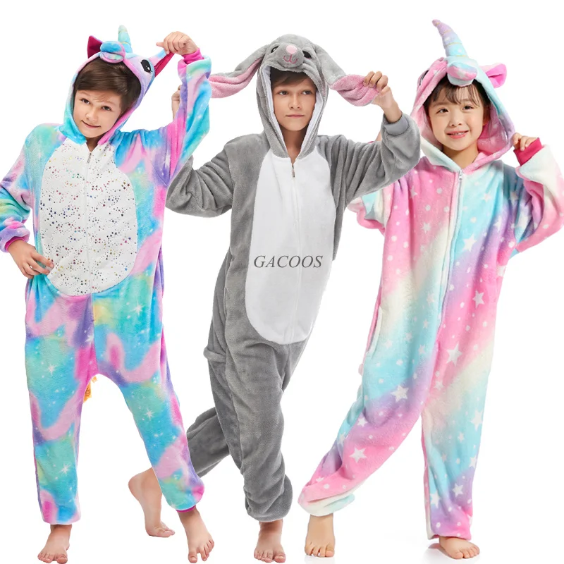 Winter Girls Clothes Kids Unicorn Pajamas Kugurumi Cartoon Animal Licorne Onesies Sleepers Boy Christmas Party Costume Jumpsuit
