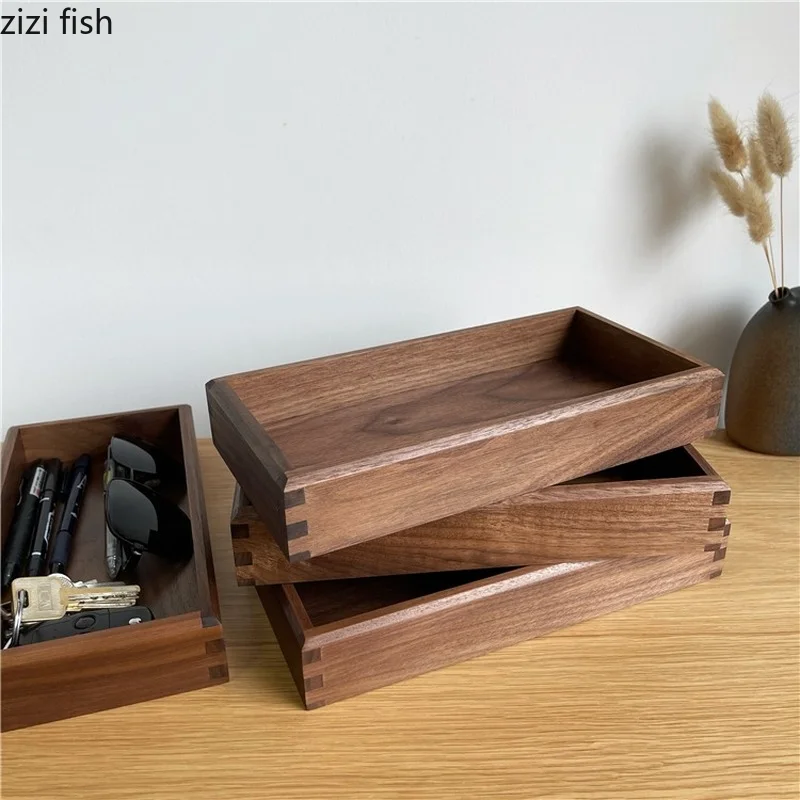 Rectangular Wooden Storage Tray Grocery Key Disk Desktop Organizer Storage Box Fruit Plate Snack Trays Tea Tray Organize Box 5