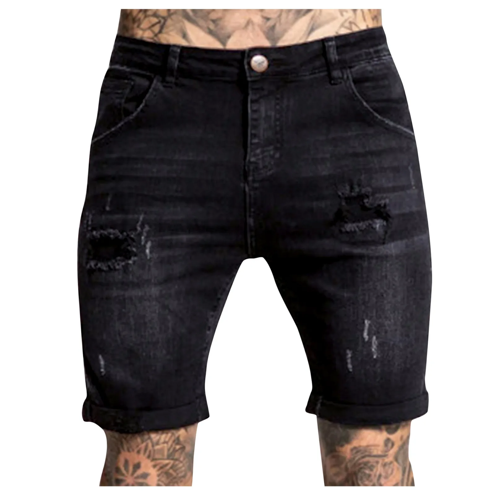 New Men's Casual Zipper Fly Hole Jeans Tight Shorts Trousers Pocket Wash Pant High Quality Simple Daily Short Jeans Dropshipping 2