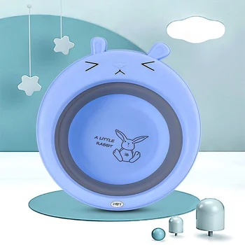 

Plastic Portable Basin Cartoon Rabbit Children Wash Clean Basin Baby Round Foldable Tourism Bucket Bathroom Supply Cleaning Tool