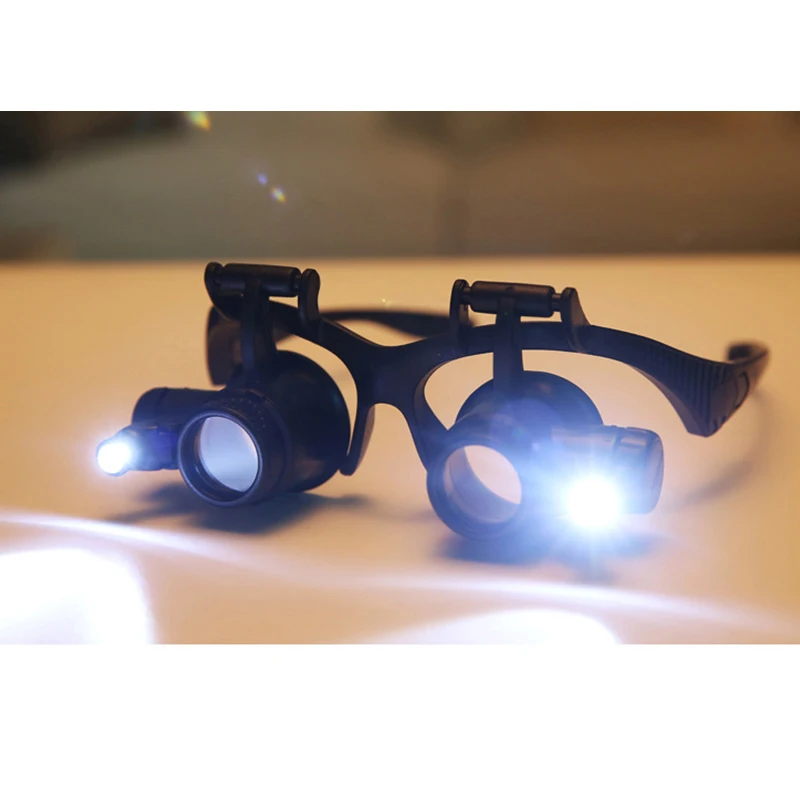 Magnifying Glass 2.5X 4X 6X 8X 10X 15X 20X 25X Double Eye Loupe Head Wearing Repair Jeweler Watch Clock