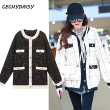 Cech tweed coat women clothes midi Elegant Slim Long Sleeve Plaid Coat Female Vintage jacket autumn winter coat ladies tops