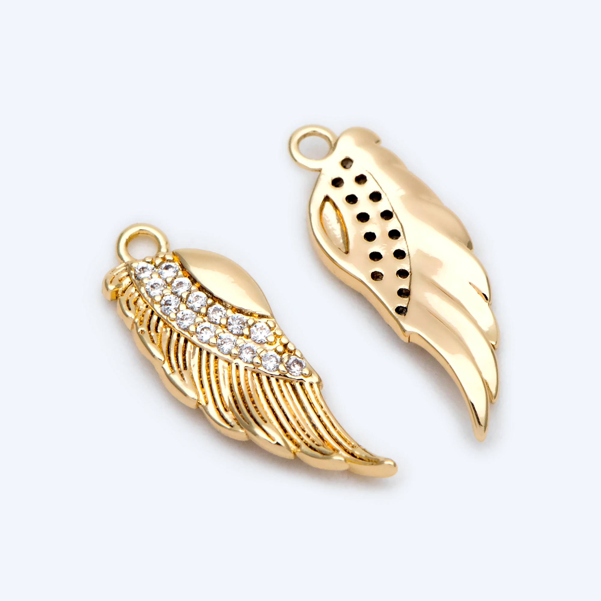 

4pcs/Lot CZ Paved Gold Wing Charms 18mm, Real 18K Gold Plated Brass Wing Pendants , Tarnish Resistant (GB-383)