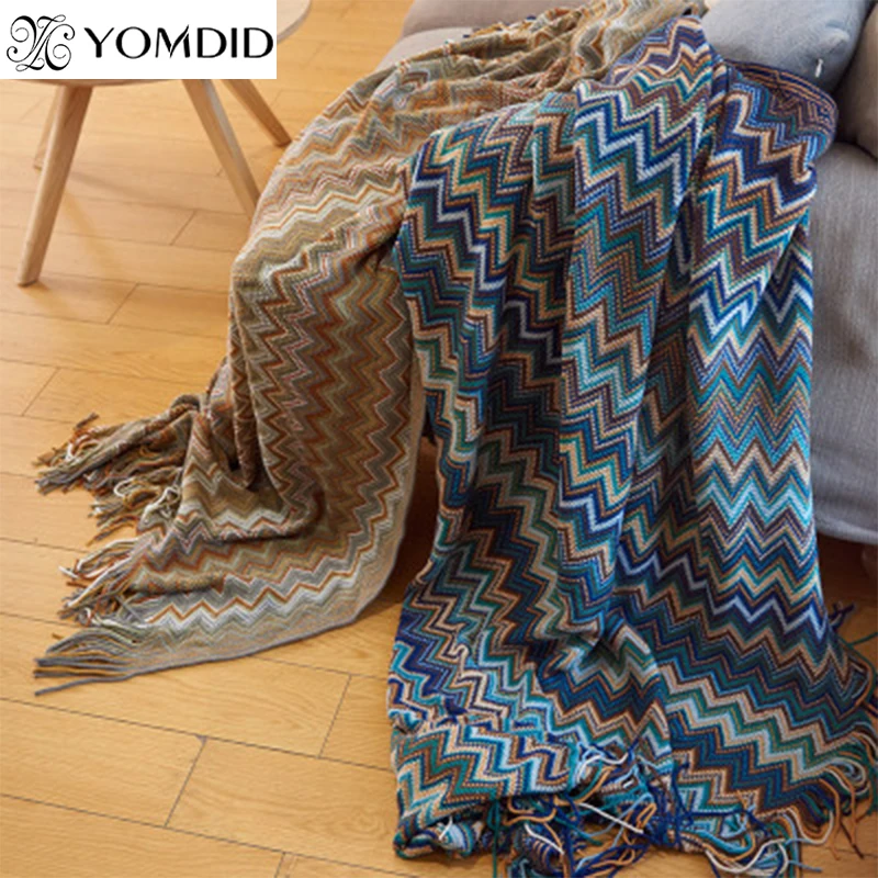 

YOMDID Nordic Knitted Thread Blanket Mandala Stripe Blankets Sofa Throw Soft Large Shawl for Spring Autumn Office Home Nap decor
