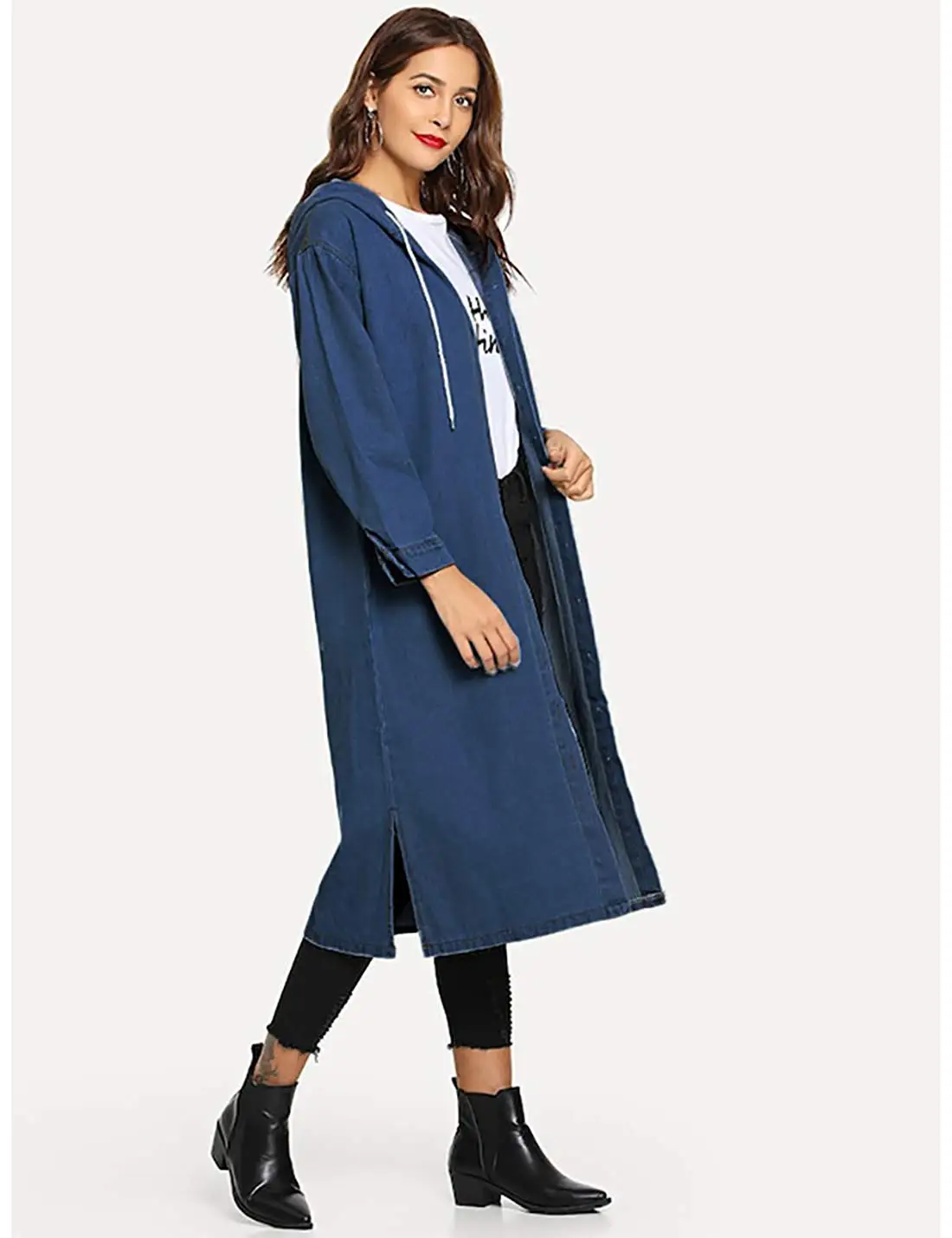 Yeokou Womens Casual Slim Mid Long Denim Jean Windbreaker Jacket Trench Coat