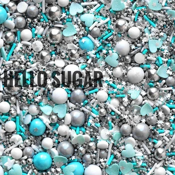 

HelloSugar Tiffany Luxurious Shining Mixed Sugar Beads INS Birthday Cake Topper Hanukkah Royal Blue Decoration Cupcake Supplies