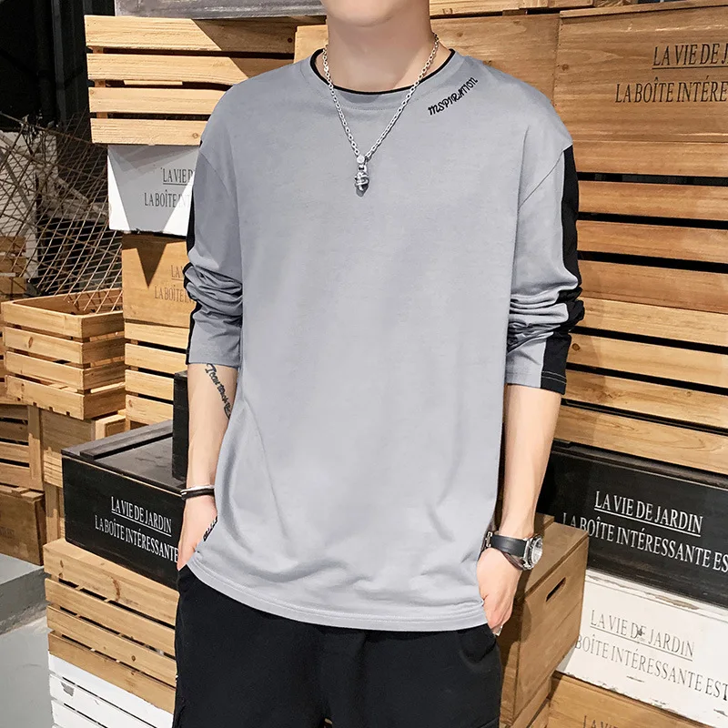 T Shirt Men's Loose Cotton Long Sleeve Panel T-shirt Tshirt New Fashion  Black Gray T Shirts O-neck Casual - T-shirts - AliExpress