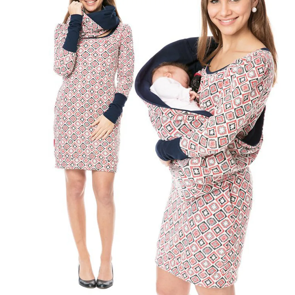 TELOTUNY Для женщин беременности и родам Беременность платья Одежда для беременных сексуальное повседневная для кормления Цветочный принт Сращивание Полосатое платье для мамы и дочки, 923 - Цвет: PK