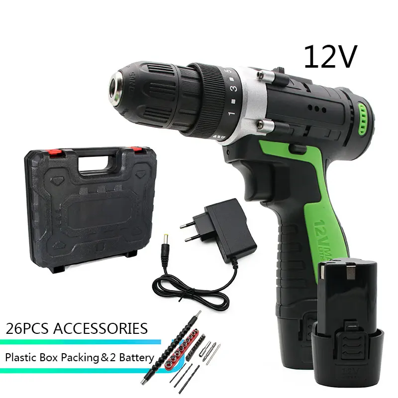 SET4 12V 16.8V 21V Max Wireless Rechargeable Electric Screwdriver Cordless Drill Mini Power DriverDC Lithium-Ion Battery 2-Speed Tool - Цвет: SET4