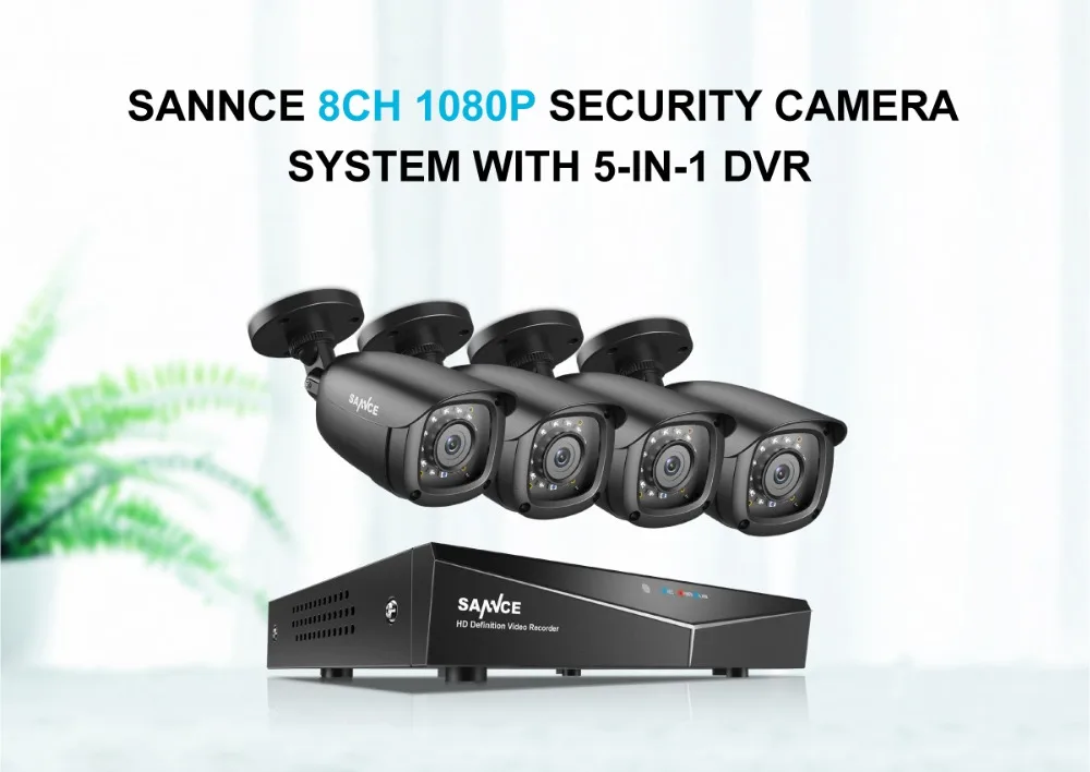 SANNCE 8CH 1080P DVR 1080P CCTV система 4 шт 1080P 2.0MP камеры безопасности ИК Открытый IP66 комплект видеонаблюдения Обнаружение движения