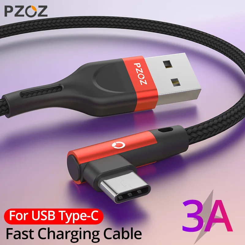 

PZOZ USB C 90 Degree USB Type C Fast Charging cable Type-c data Cord Charger usb-c For Samsung S10 S9 s8 xiaomi redmi note 9s 8