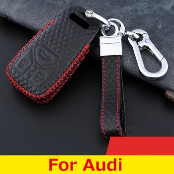 

Top Layer Leather Car Key Case for Audi A5 Q7 S4 S5 A4 B9 A4L 4m TT TTS RS A4 A6L QT S7 A6 Q5 SQ5 Fob 3 buttons Car Accessories