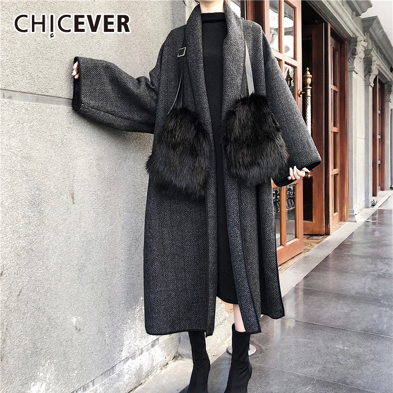 CHICEVER корейский шикарный стиль асимметричное Женское пальто V образным вырезом с