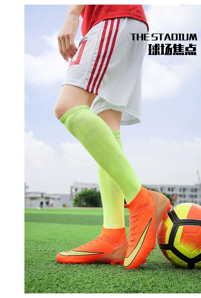 Мужские сникерсы высокие кроссовки для беговой дорожки профессиональные кроссовки дизайн высокие длинные шипы футбольная обувь Chuteira Futebol