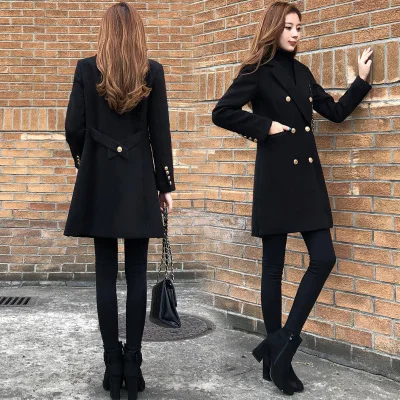 

2020 Women's Woolen Coat New Autumn Winter Mid-Length Double-Breasted Jacket Long Sleeve Large Size