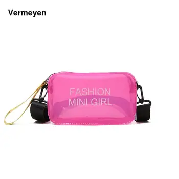 

2020 New Female Transparent Bag Jelly Small Bag Korean Letter Diagonal Bag Summer Mini Fashion Casual Beach Bag