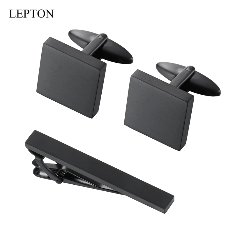 Hot Sale Black Square Cufflinks Set Lepton Matte Stainless Steel