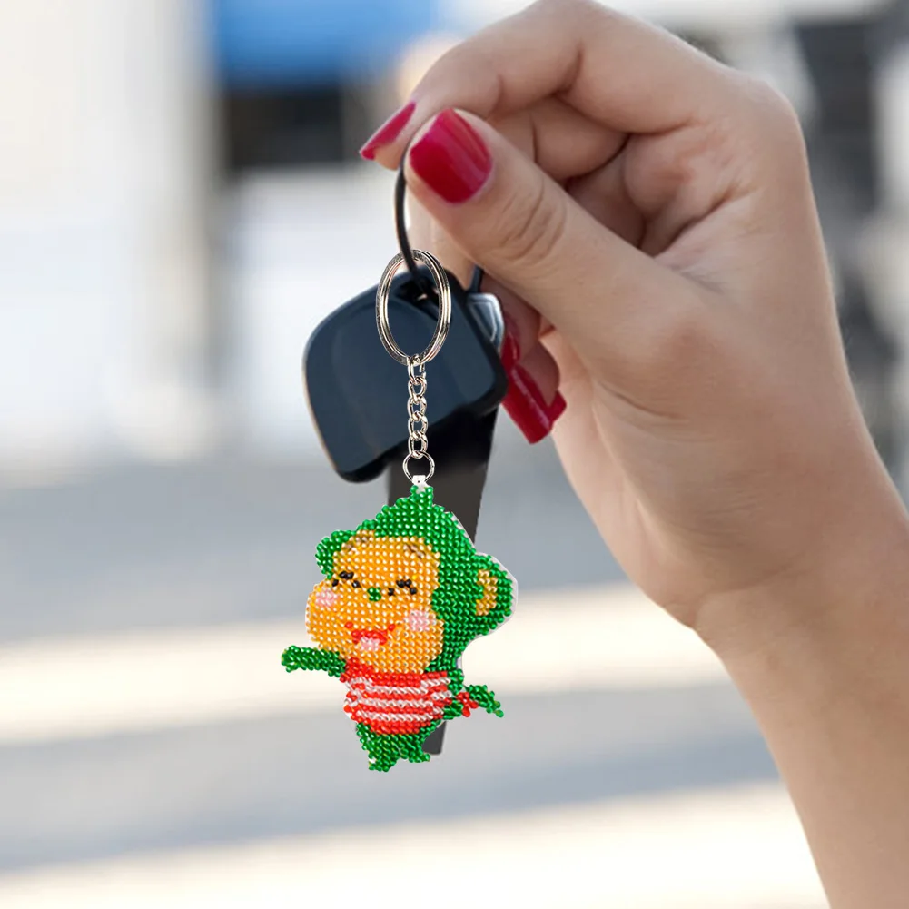 Stamped DIY Dog Monkey Handmade Craft Bead Cross Stitch Keychain Printed Embroidery Needlework Key Ring Kit Decor for Gifts cross stitch kit cross stitch tools