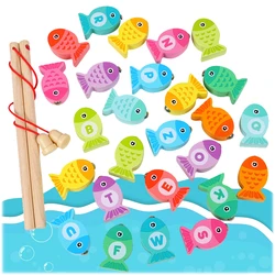 Bebê pesca de madeira aprendizagem alfanumérica brinquedos pré escolar montessori educação cognição cor letra digital jogos de pesca brinquedos