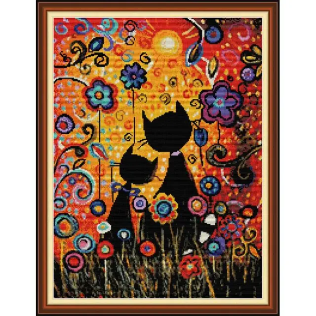 Colorful Gouache Cat Counted Cross Stitch Kits aida fabric 14ct 11ct Canvas Printing Cross-stitch Set DIY Embroidery Needlework 1