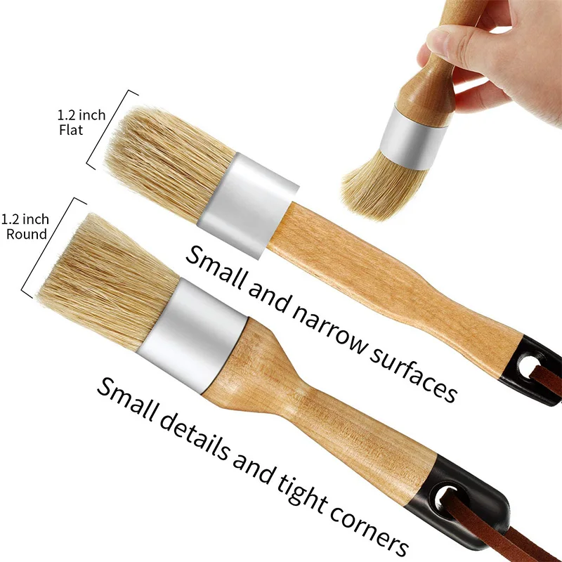 brush on plastic paint Chalk and Wax Brushes Include Flat and Round Chalked Paint Brush with Bristles, Multi-Use Brushes(4 Pieces) cheap paint brushes