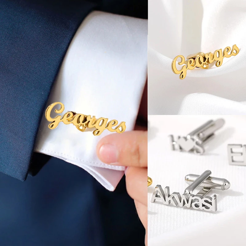 Gemelos nombre y logotipo, gemelos con grabado personalizado, iniciales del nombre, botones para hombres, puños para camisa de novio, joyería|Otros joyería personalizada| - AliExpress